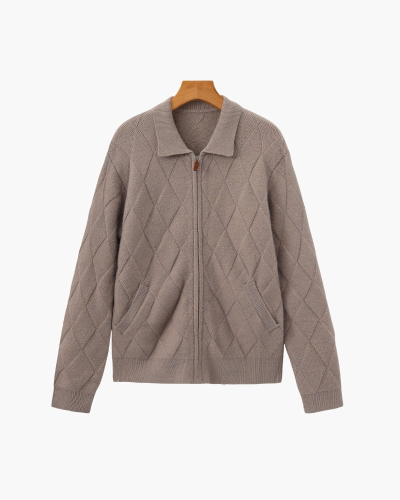 Heritage Diamond Knit Zip Cardigan